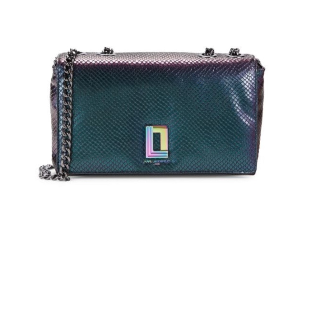 Karl Lagerfeld Lafayette Iridescent Snakeskin Embossed Leather Shoulder Bag NWT